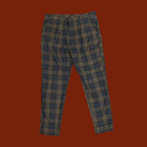Pull&Bear Brown Plaid Slim Fit Trousers | Men’s Size EUR 44 (MEX 34) | Retro - Picture 2 of 9
